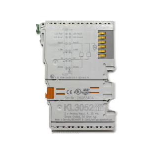 Модуль ввода/вывода Beckhoff KL3052 2-channel loop-powered input terminal 4…20 mA, with power supply for transducers via power contacts, 12 bit.Ref фото 134352